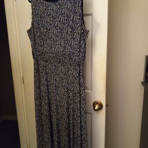 Blue and white dress.